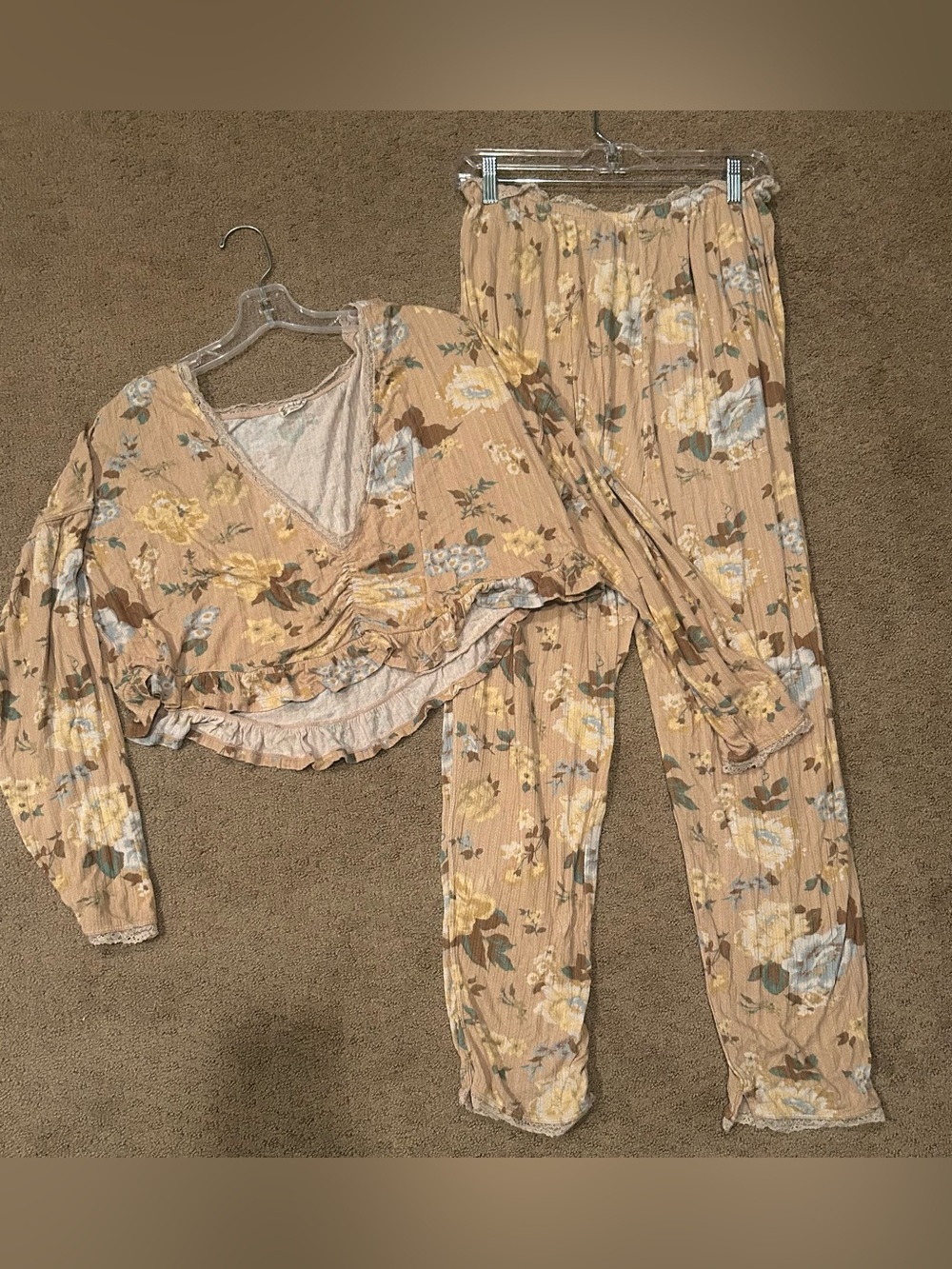 Intimately Free People Women’s Floral Pajama Set L Long Sleeve